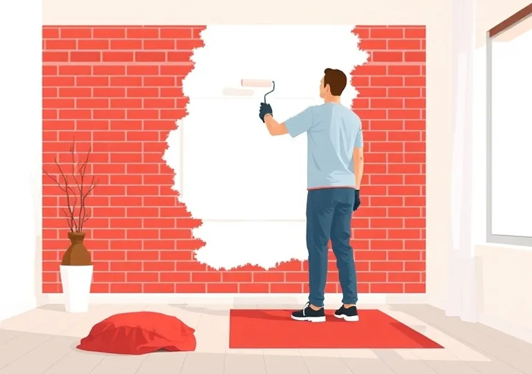 Peintre appliquant la peinture au rouleau sur un mur de salon